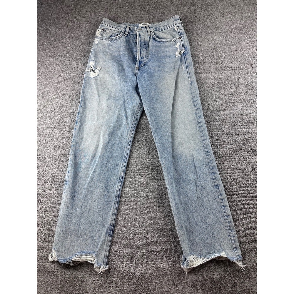 Agolde Jeans Women 25 Blue 90s Crop Relaxed Organic Cotton Distressed Grunge